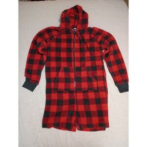 Chubbies Mens Red Buffalo Plaid Sherpa Fleece Hooded Romper One Piece Large